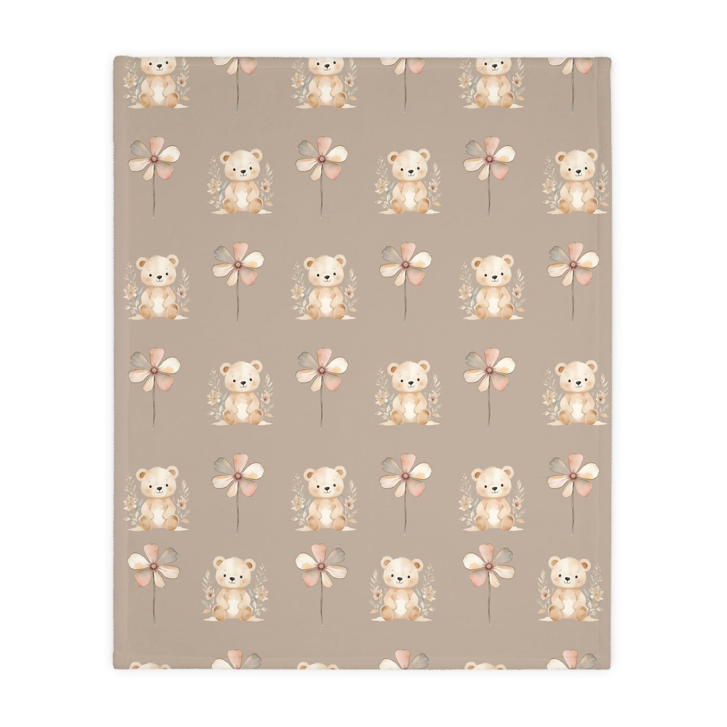 Cozy Velveteen Microfiber Blanket with Cute Bear and Flower Design