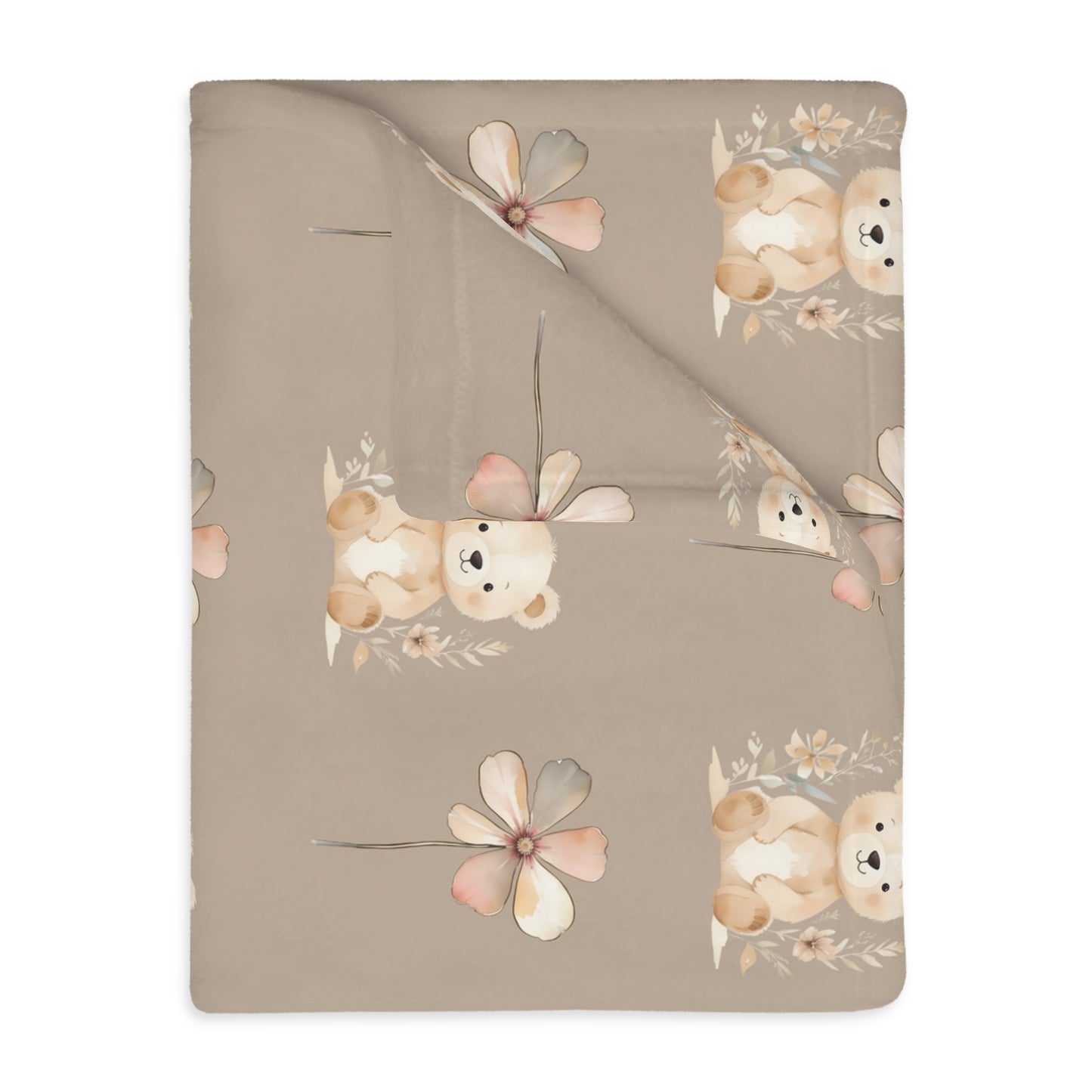 Cozy Velveteen Microfiber Blanket with Cute Bear and Flower Design