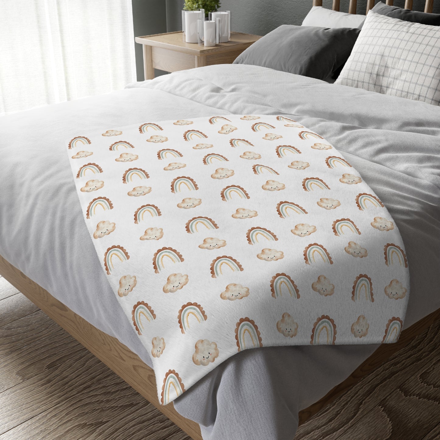 Cozy Rainbow Velveteen Microfiber Blanket - Soft, Two-Sided Design for Kids & Adults