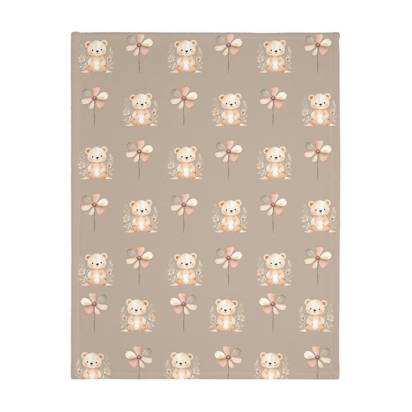 Cozy Velveteen Microfiber Blanket with Cute Bear and Flower Design