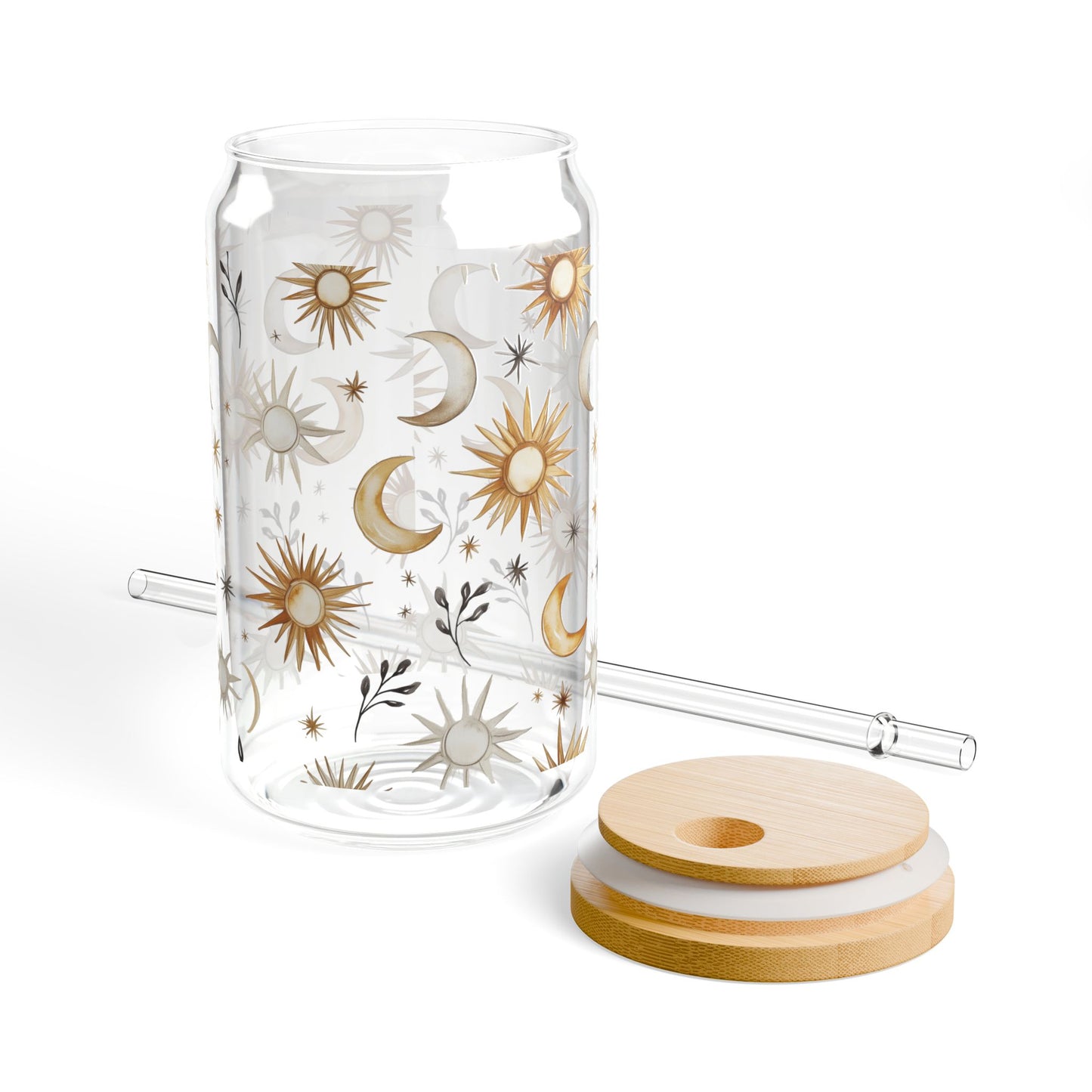 Celestial Sipper Glass with Straw - 16oz Sun and Moon Design