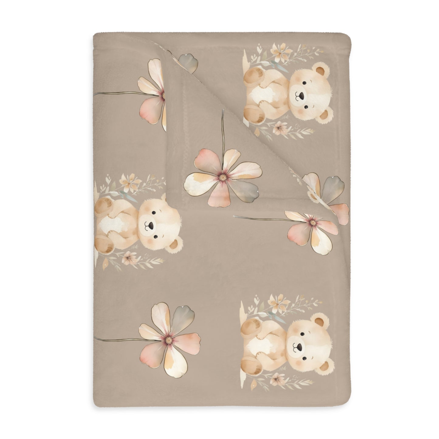 Cozy Velveteen Microfiber Blanket with Cute Bear and Flower Design