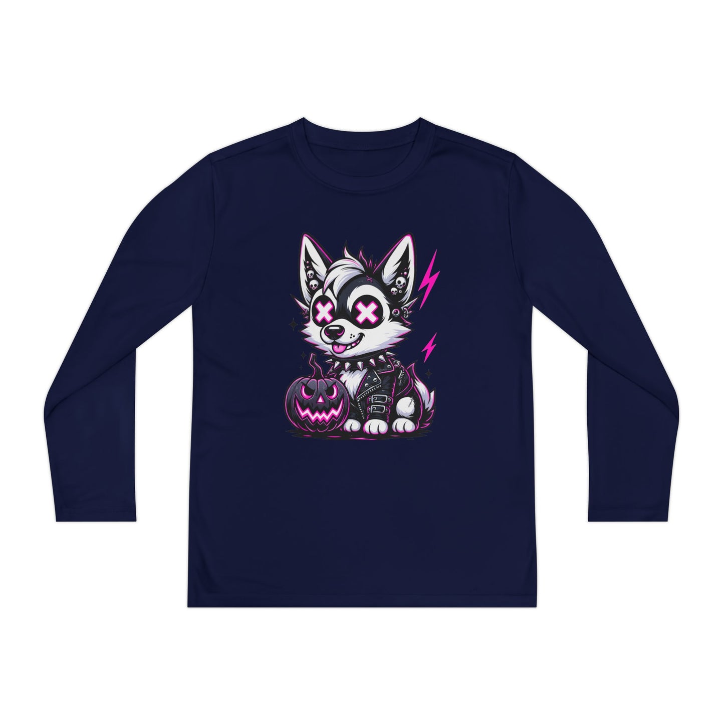 Halloween Themed Youth Long Sleeve Tee, Cute Dog Design, Perfect for Fall, Trick-or-Treat, Boys and Girls, Cozy and Fun