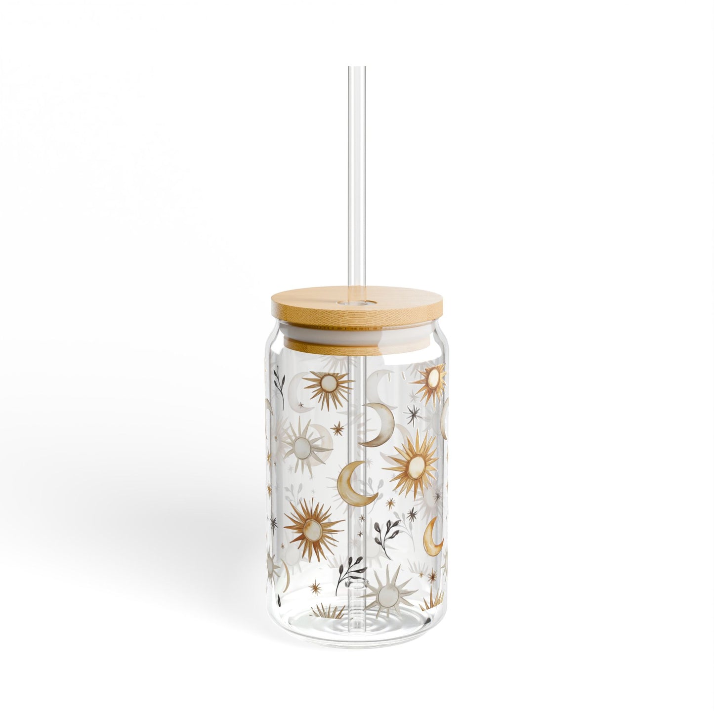 Celestial Sipper Glass with Straw - 16oz Sun and Moon Design