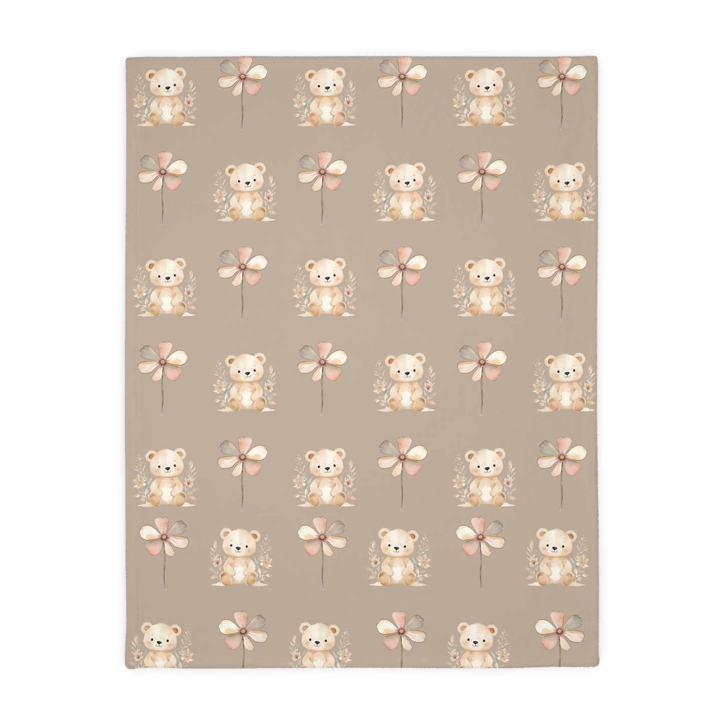 Cozy Velveteen Microfiber Blanket with Cute Bear and Flower Design