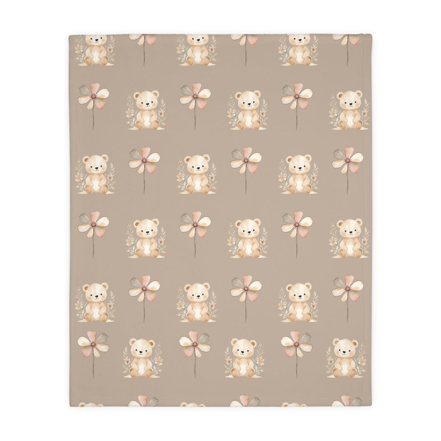 Cozy Velveteen Microfiber Blanket with Cute Bear and Flower Design