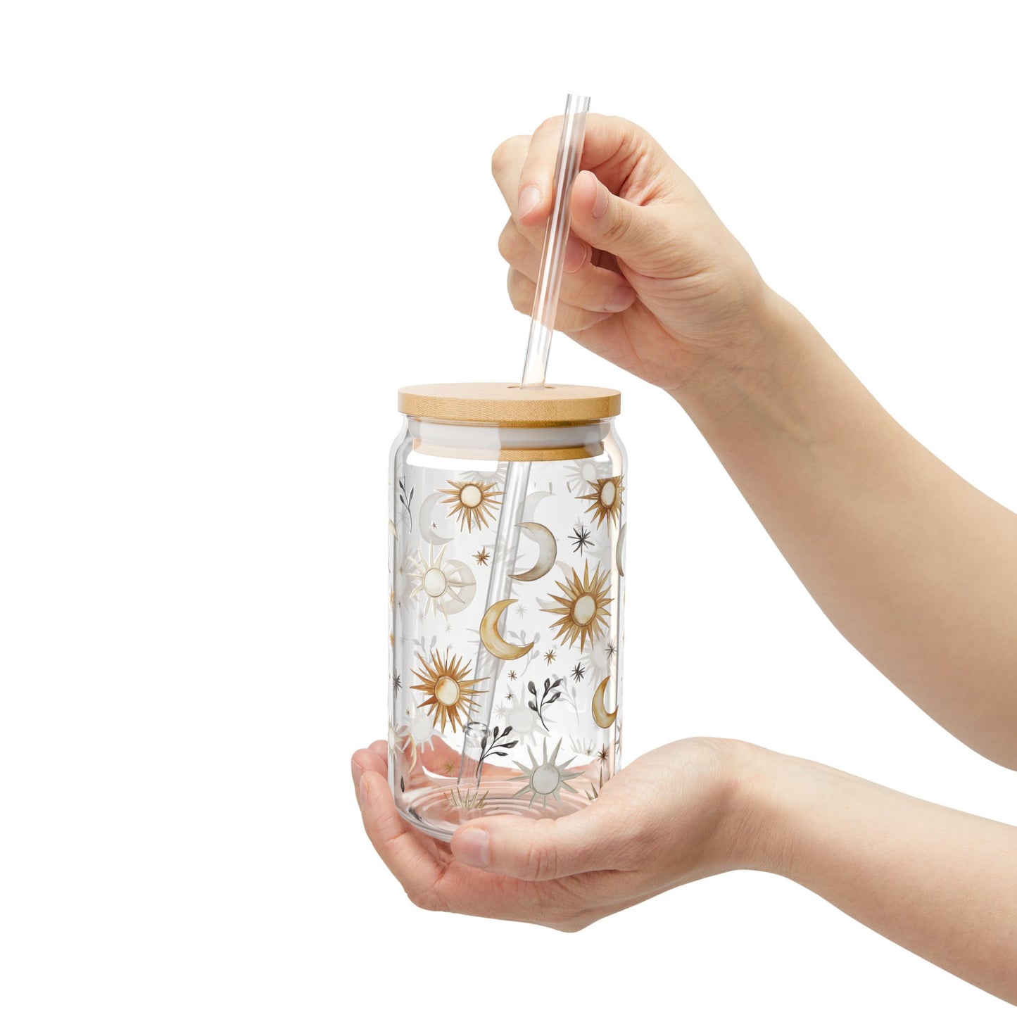 Celestial Sipper Glass with Straw - 16oz Sun and Moon Design