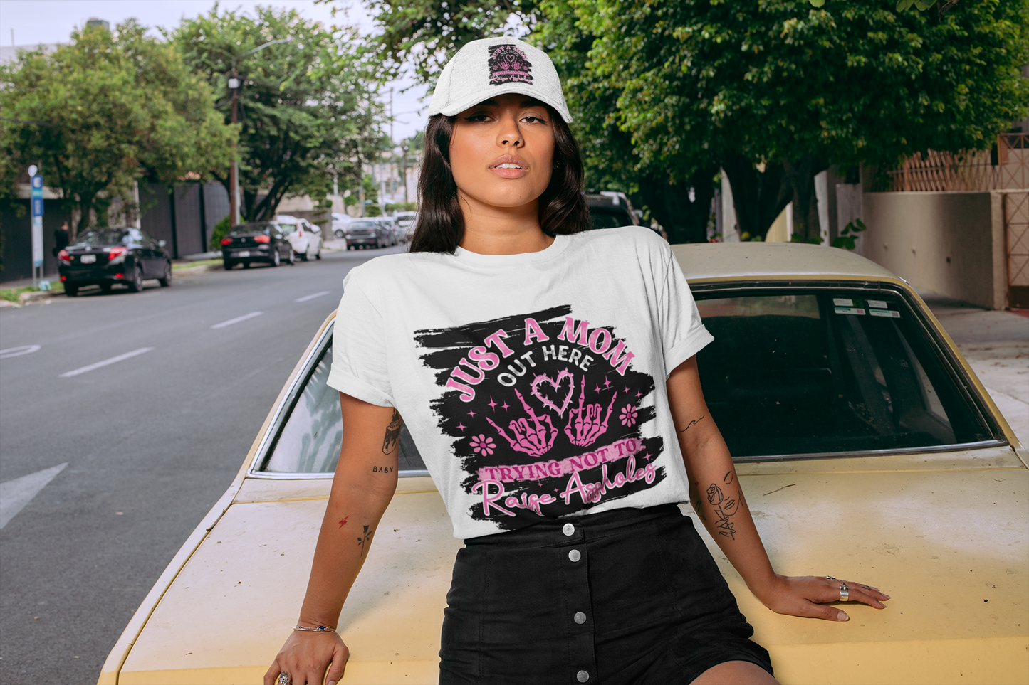 Mom Life Trucker Cap - Just A Mom Out Here Trying Not To Raise Assholes Hat