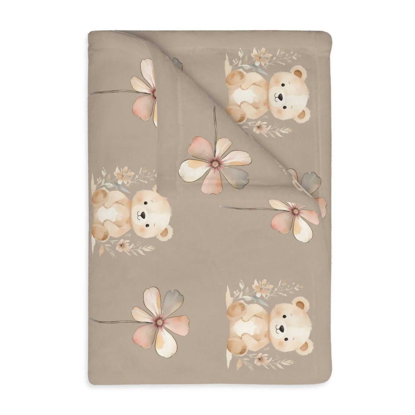 Cozy Velveteen Microfiber Blanket with Cute Bear and Flower Design