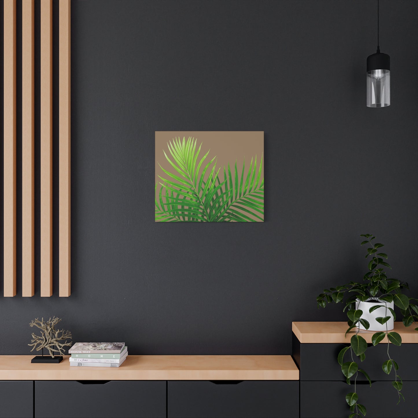Tropical Leaf Matte Canvas Wall Art with a nude background