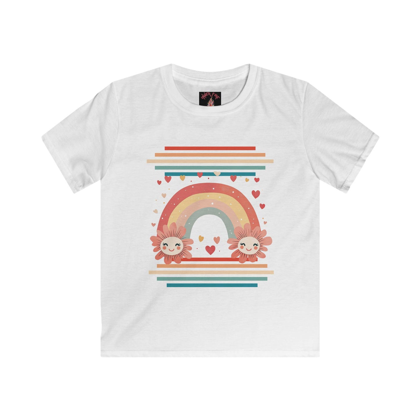 Kids Rainbow Floral Tee - Softstyle T-Shirt with Cute Flower Design