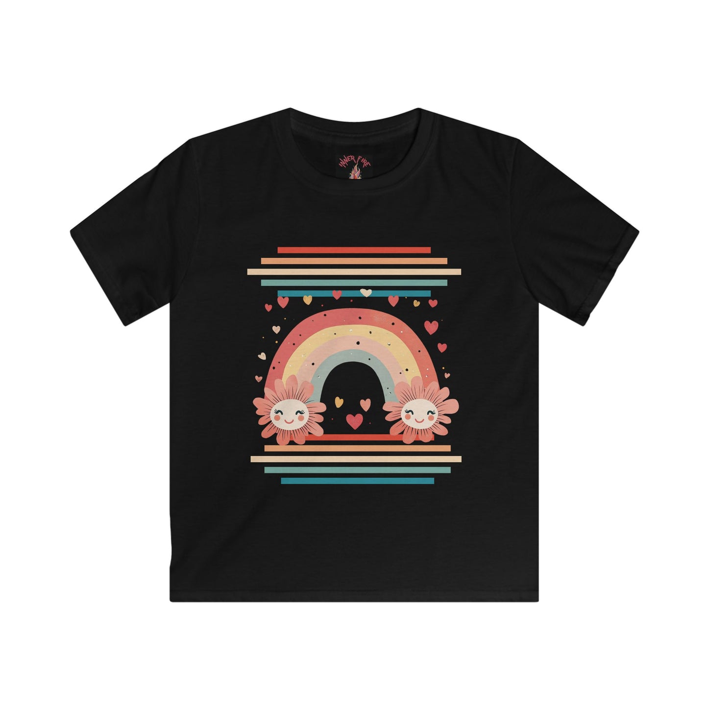Kids Rainbow Floral Tee - Softstyle T-Shirt with Cute Flower Design