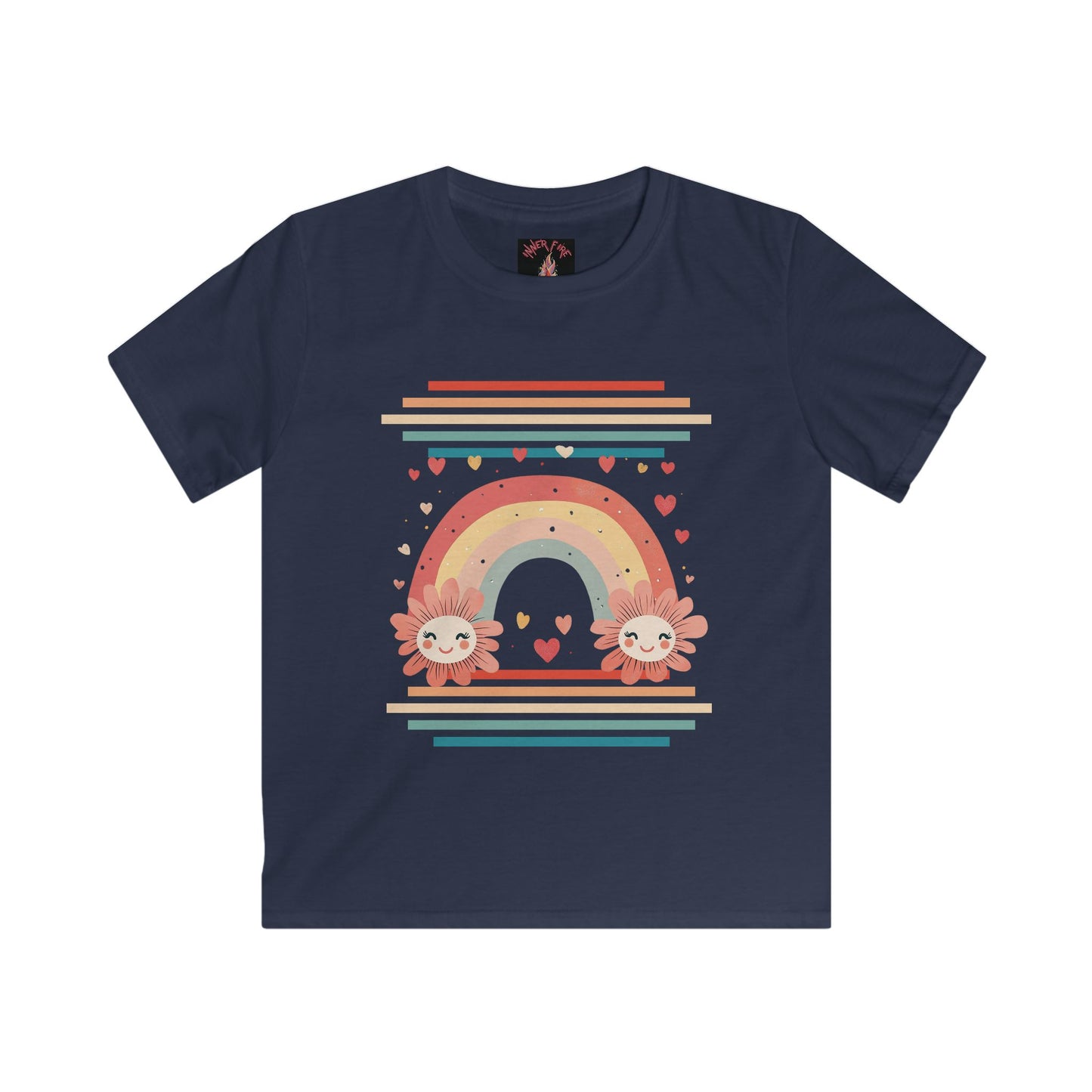 Kids Rainbow Floral Tee - Softstyle T-Shirt with Cute Flower Design