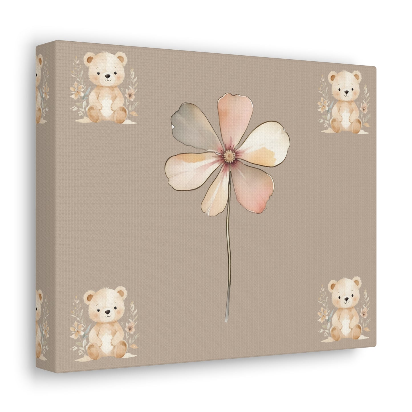 Whimsical Floral Bear Canvas Gallery Wraps - Cute Nursery Wall Art for Baby Rooms