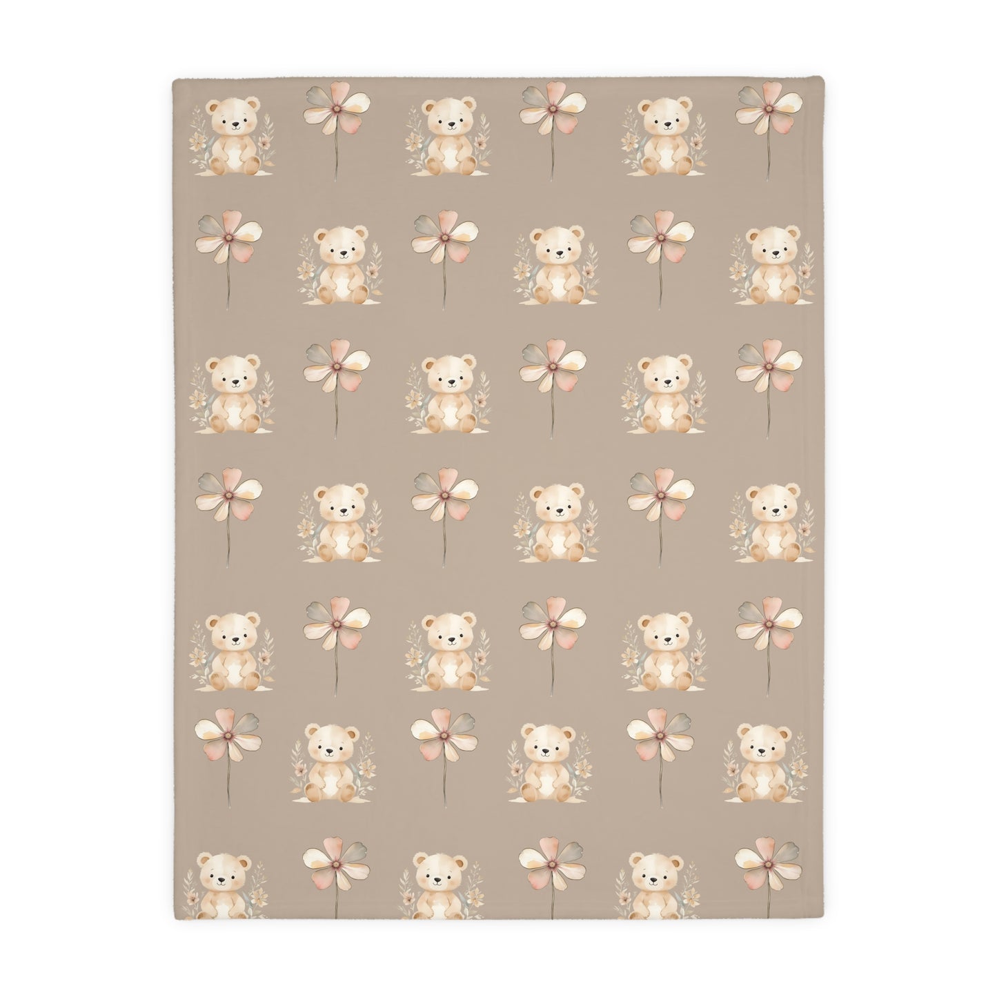 Cozy Velveteen Microfiber Blanket with Cute Bear and Flower Design