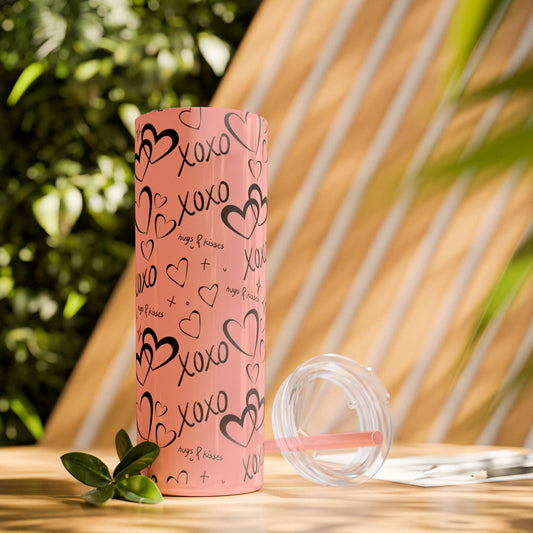 XOXO Hearts Skinny Tumbler with Straw - 20oz Love-Themed Drinkware