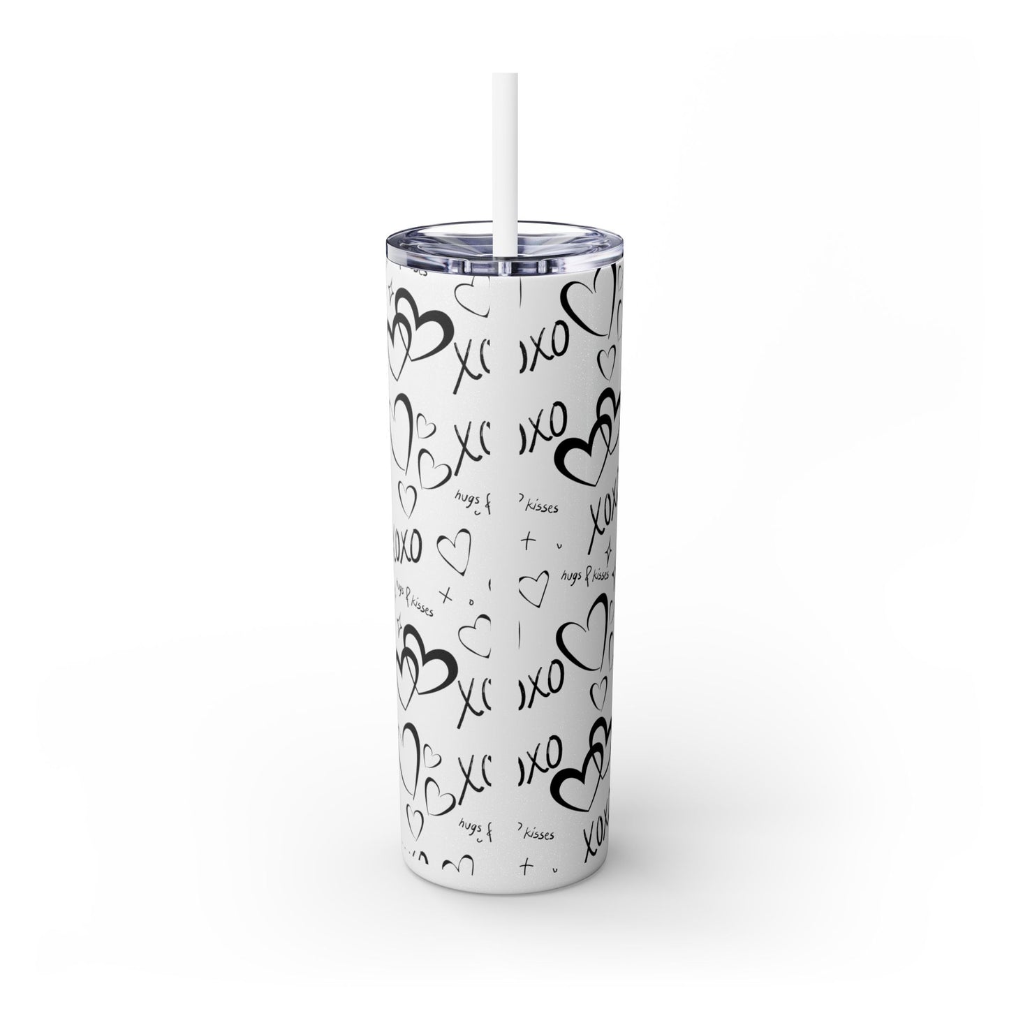 XOXO Hearts Skinny Tumbler with Straw - 20oz Love-Themed Drinkware