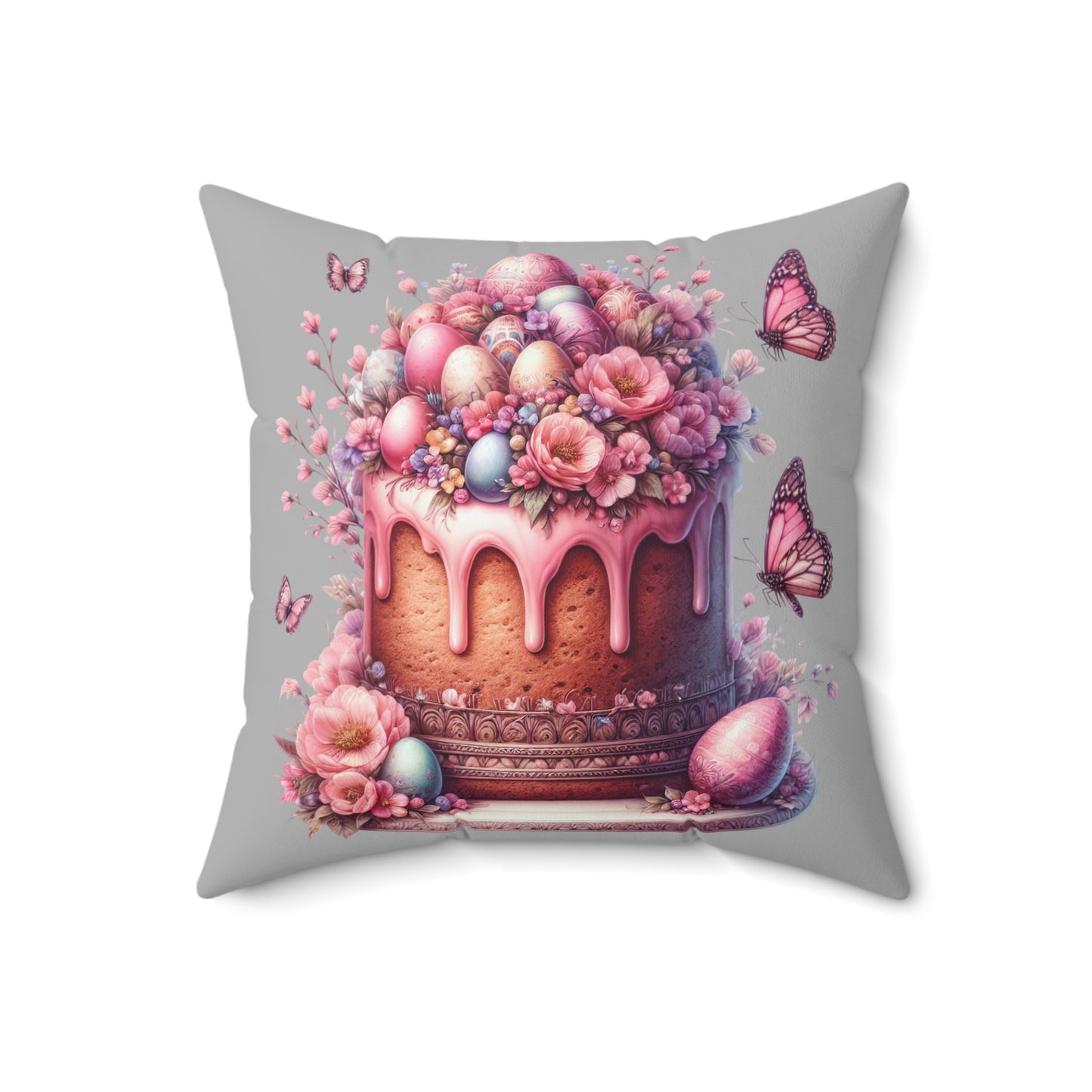 Easter Floral Cake Pillow - Vibrant Spun Polyester Decorative Cushion