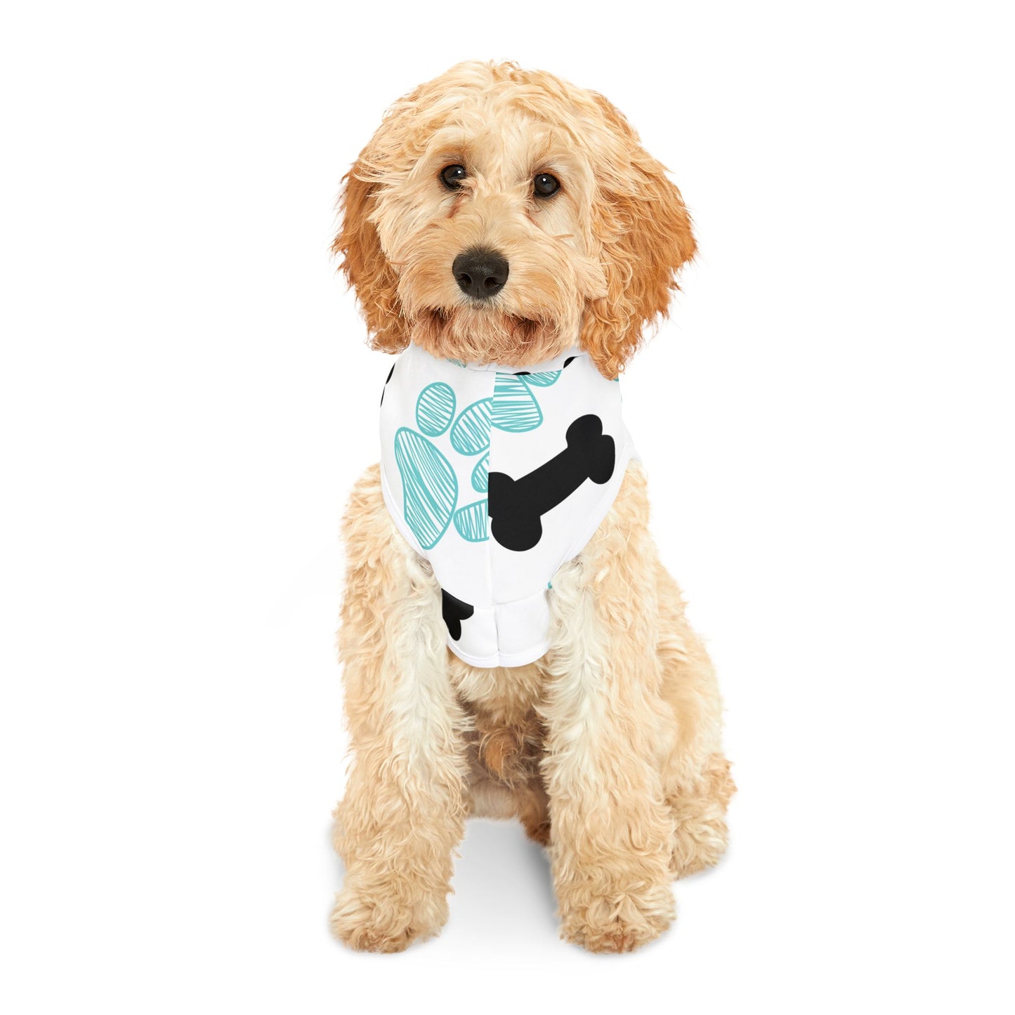 Stylish Pet Hoodie with Bone and Paw Print Design