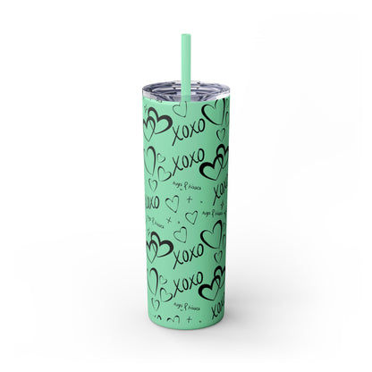 XOXO Hearts Skinny Tumbler with Straw - 20oz Love-Themed Drinkware