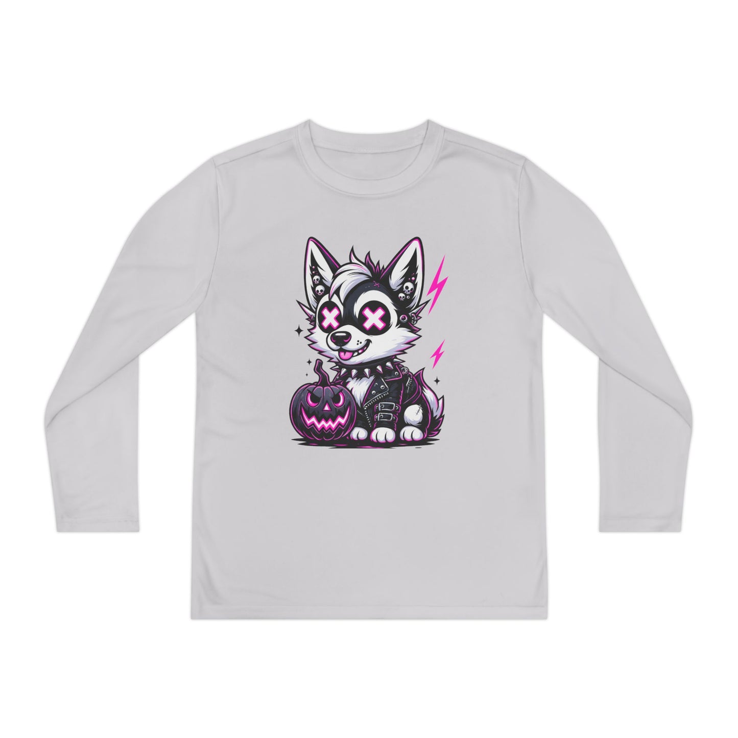 Halloween Themed Youth Long Sleeve Tee, Cute Dog Design, Perfect for Fall, Trick-or-Treat, Boys and Girls, Cozy and Fun