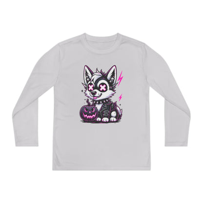 Halloween Themed Youth Long Sleeve Tee, Cute Dog Design, Perfect for Fall, Trick-or-Treat, Boys and Girls, Cozy and Fun