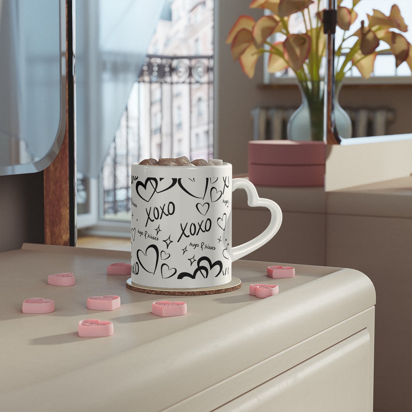 Heart-Shaped Mug with Hugs & Kisses - Perfect Gift for Love and Friendship