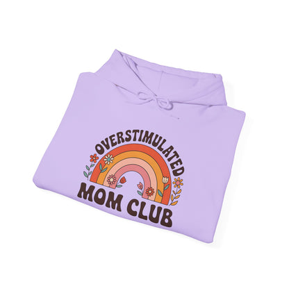 Overstimulated Mom Club Hoodie — Retro Rainbow Mom Sweatshirt