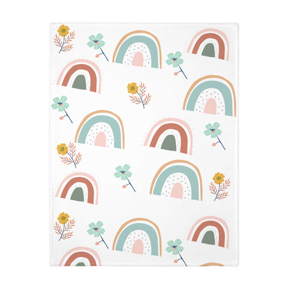 Colorful Rainbow Floral Velveteen Blanket - Cozy Two-Sided Print for All Seasons