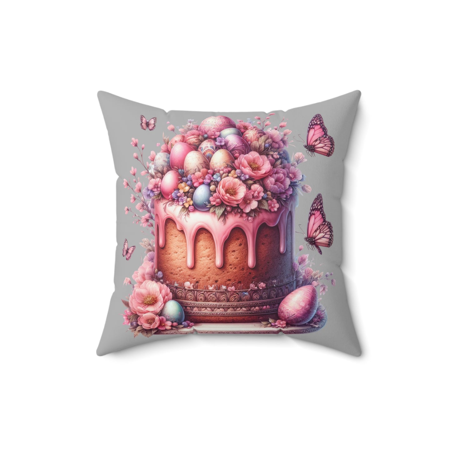 Easter Floral Cake Pillow - Vibrant Spun Polyester Decorative Cushion