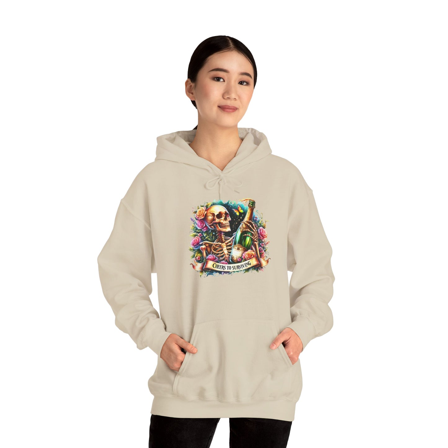 Cheers to Surviving - with Skeletons Hoodie - Unisex Heavy Blend Sweatshirt for Everyday Comfort