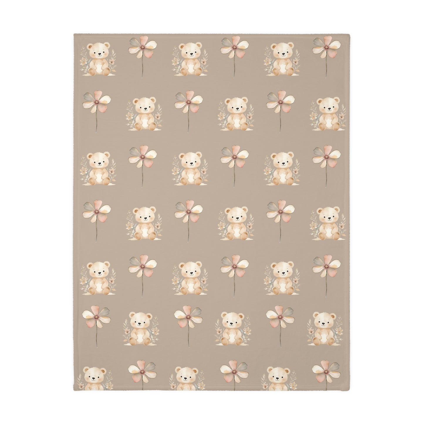 Cozy Velveteen Microfiber Blanket with Cute Bear and Flower Design