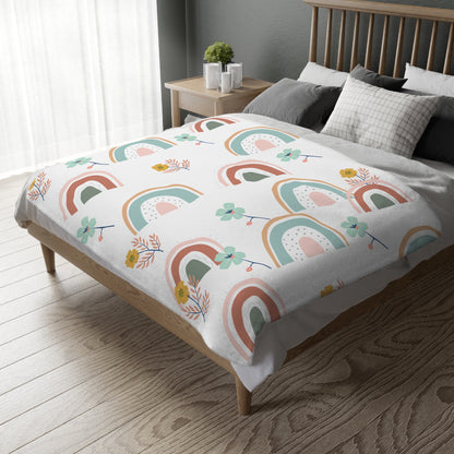 Colorful Rainbow Floral Velveteen Blanket - Cozy Two-Sided Print for All Seasons