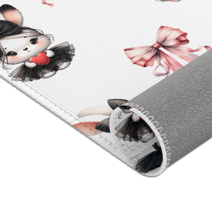 Adorable Bunny Area Rug with Heart and Bow Design