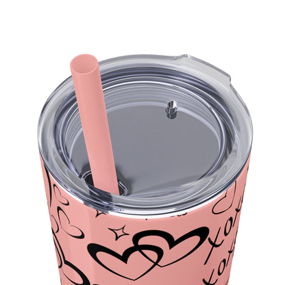 XOXO Hearts Skinny Tumbler with Straw - 20oz Love-Themed Drinkware