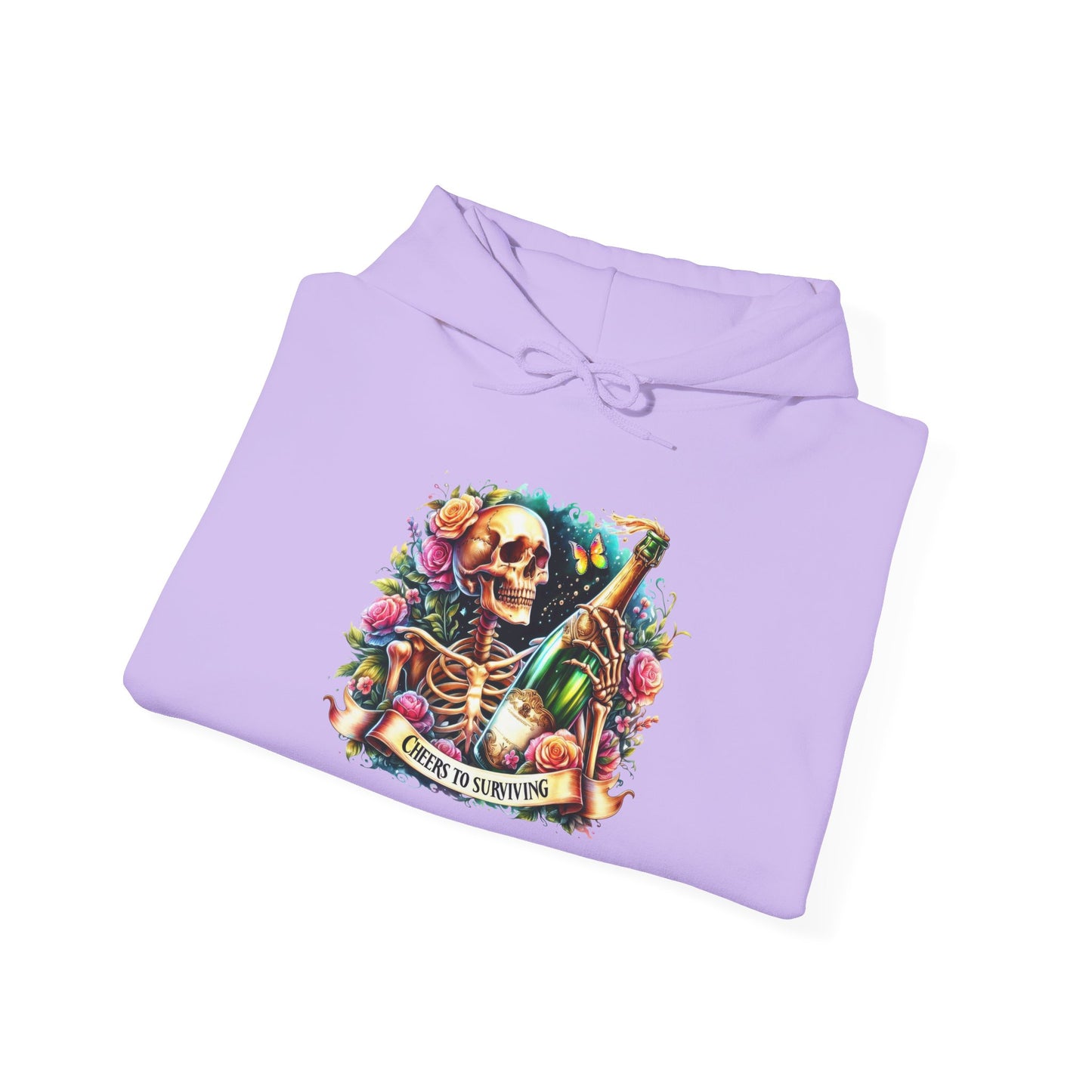 Cheers to Surviving - with Skeletons Hoodie - Unisex Heavy Blend Sweatshirt for Everyday Comfort