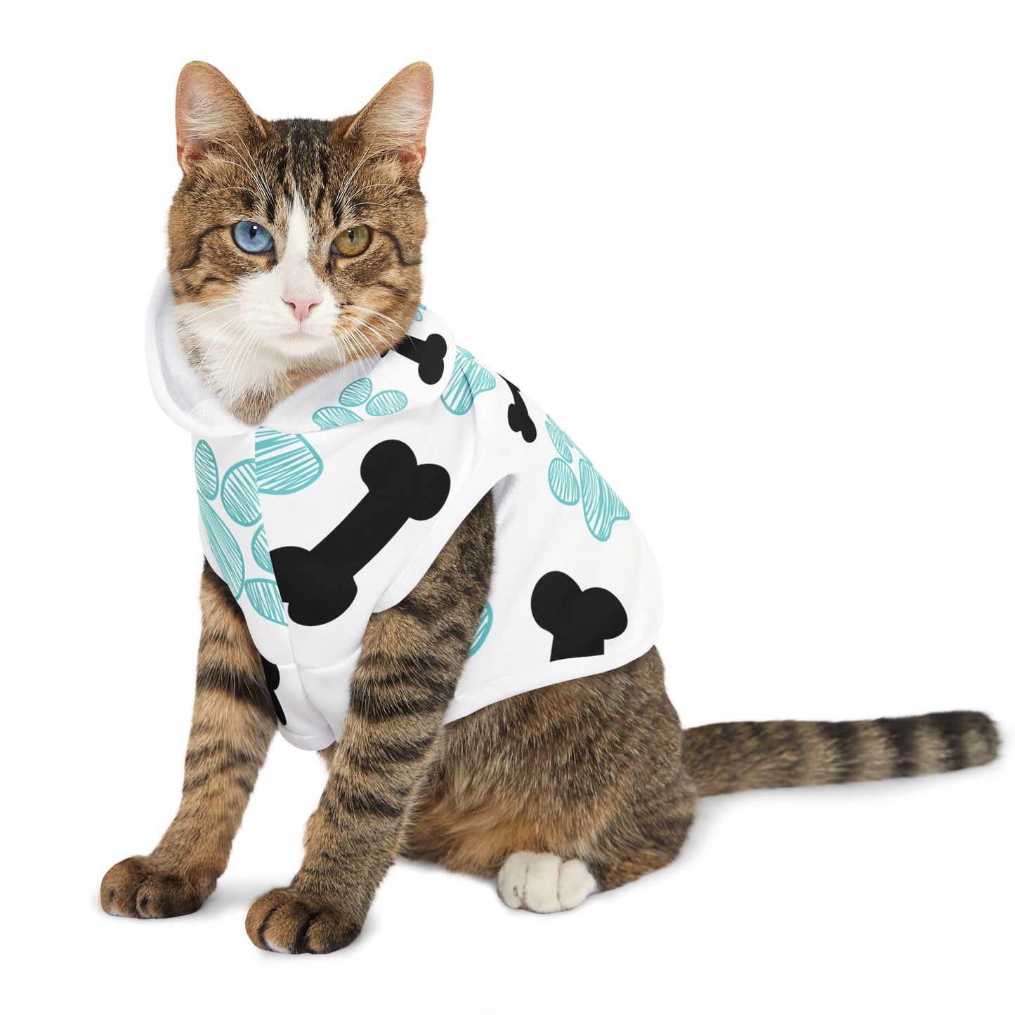 Stylish Pet Hoodie with Bone and Paw Print Design