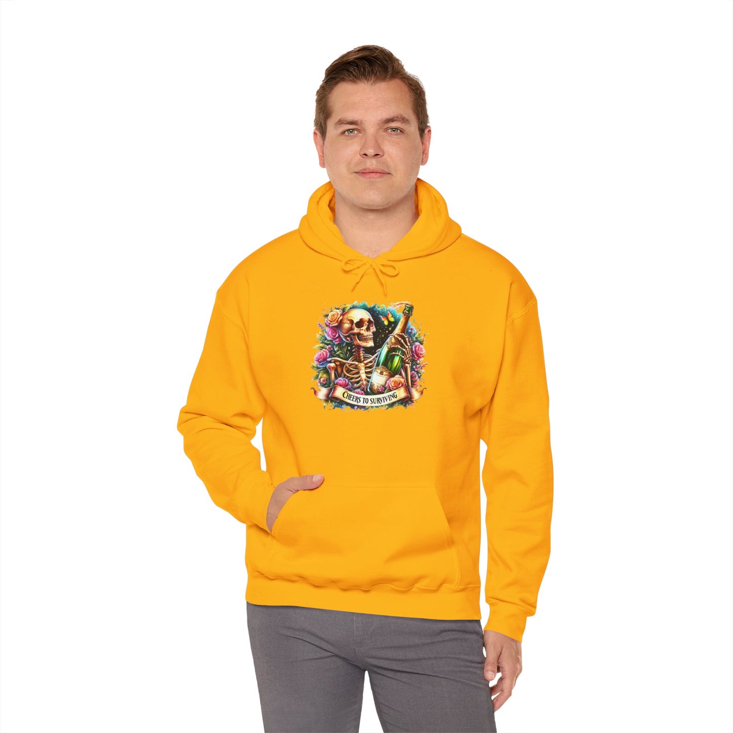 Cheers to Surviving - with Skeletons Hoodie - Unisex Heavy Blend Sweatshirt for Everyday Comfort