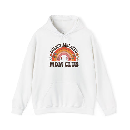 Overstimulated Mom Club Hoodie — Retro Rainbow Mom Sweatshirt