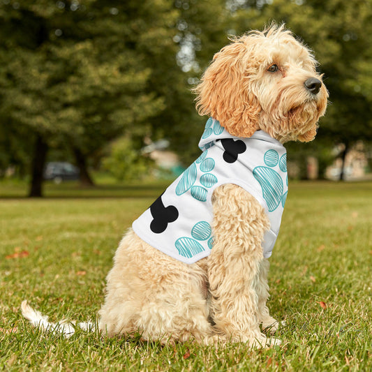 Stylish Pet Hoodie with Bone and Paw Print Design