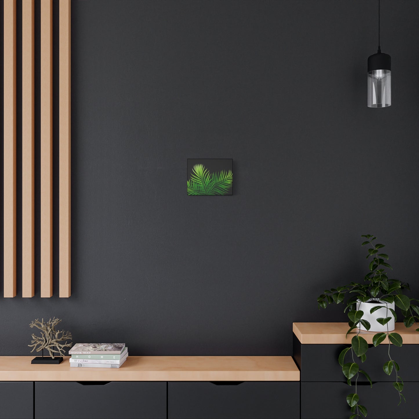 Tropical Leaf Matte Canvas Wall Art with a black background