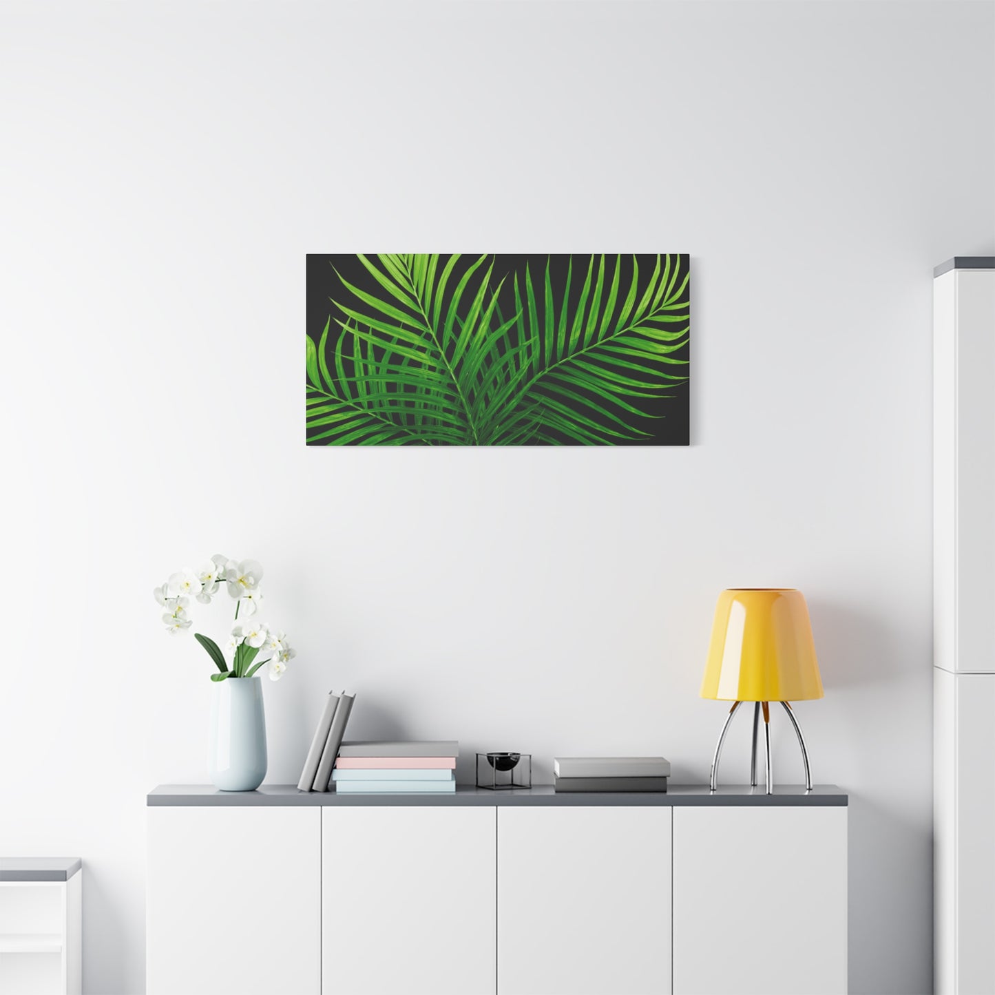 Tropical Leaf Matte Canvas Wall Art with a black background