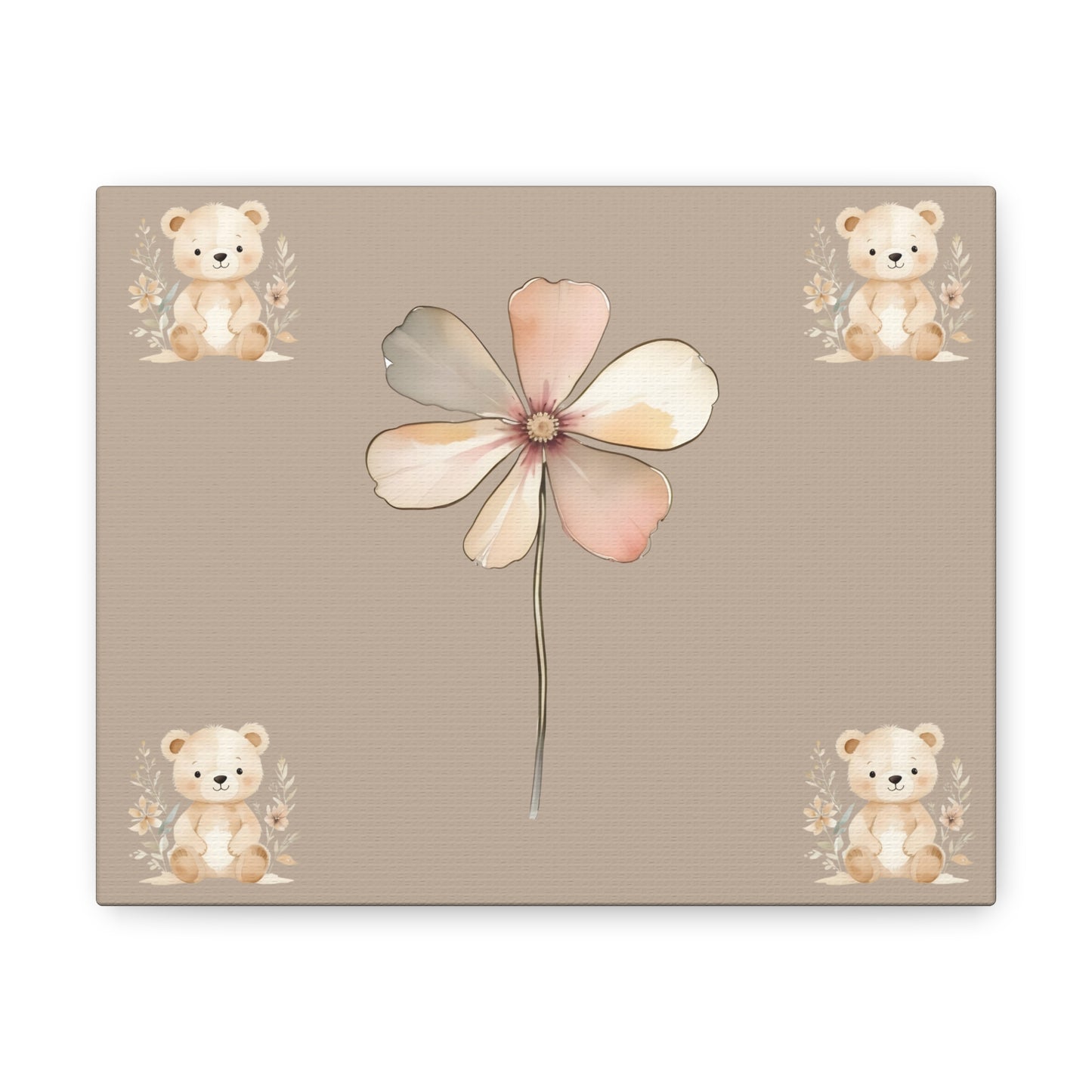 Whimsical Floral Bear Canvas Gallery Wraps - Cute Nursery Wall Art for Baby Rooms