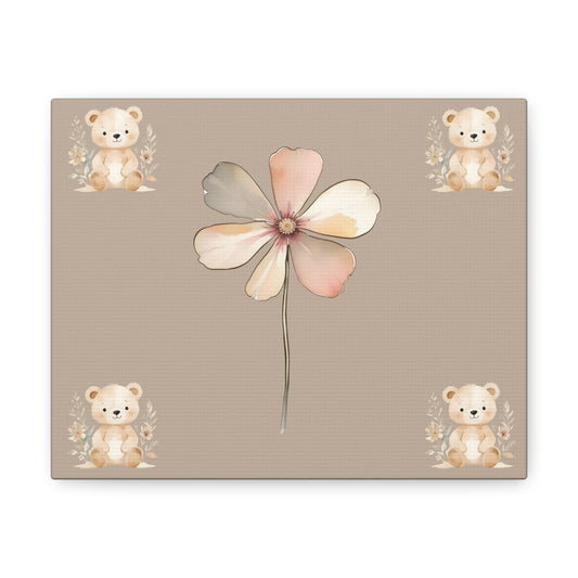 Whimsical Floral Bear Canvas Gallery Wraps - Cute Nursery Wall Art for Baby Rooms