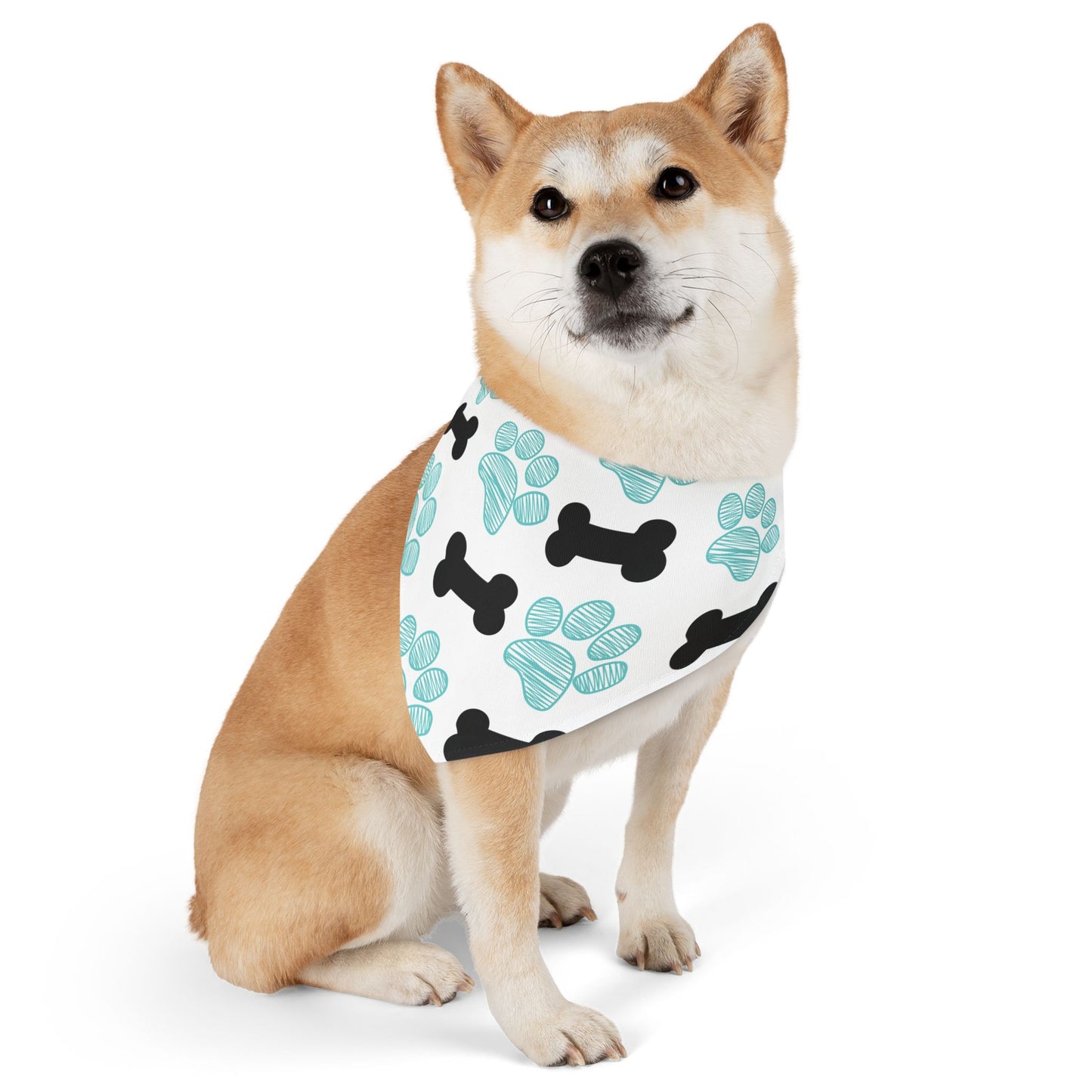 Cute Pet Bandana Collar with Bones and Paws Design