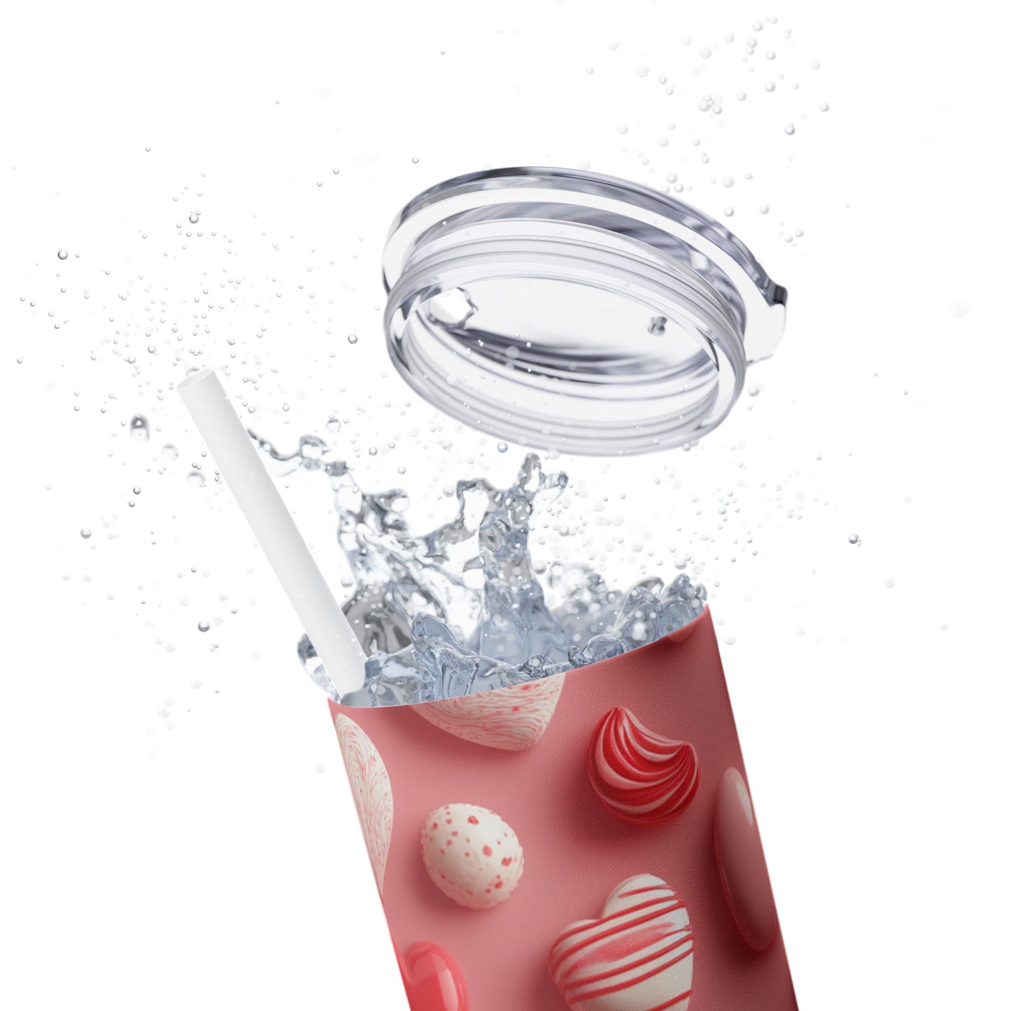 Heart Candy Skinny Tumbler with Straw - 20oz Love-themed Drinkware for Valentine's Day