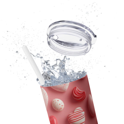 Heart Candy Skinny Tumbler with Straw - 20oz Love-themed Drinkware for Valentine's Day