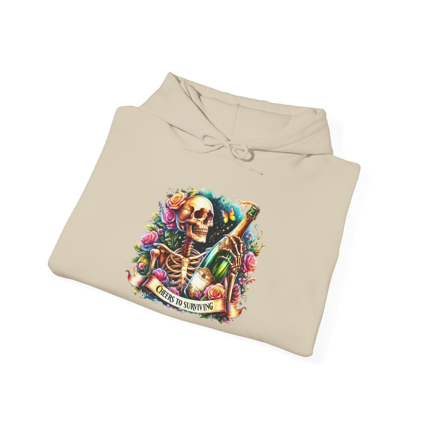 Cheers to Surviving - with Skeletons Hoodie - Unisex Heavy Blend Sweatshirt for Everyday Comfort