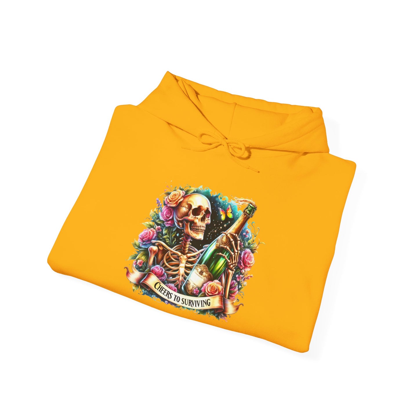 Cheers to Surviving - with Skeletons Hoodie - Unisex Heavy Blend Sweatshirt for Everyday Comfort