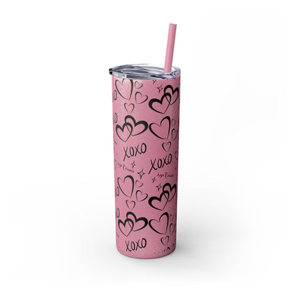 XOXO Hearts Skinny Tumbler with Straw - 20oz Love-Themed Drinkware